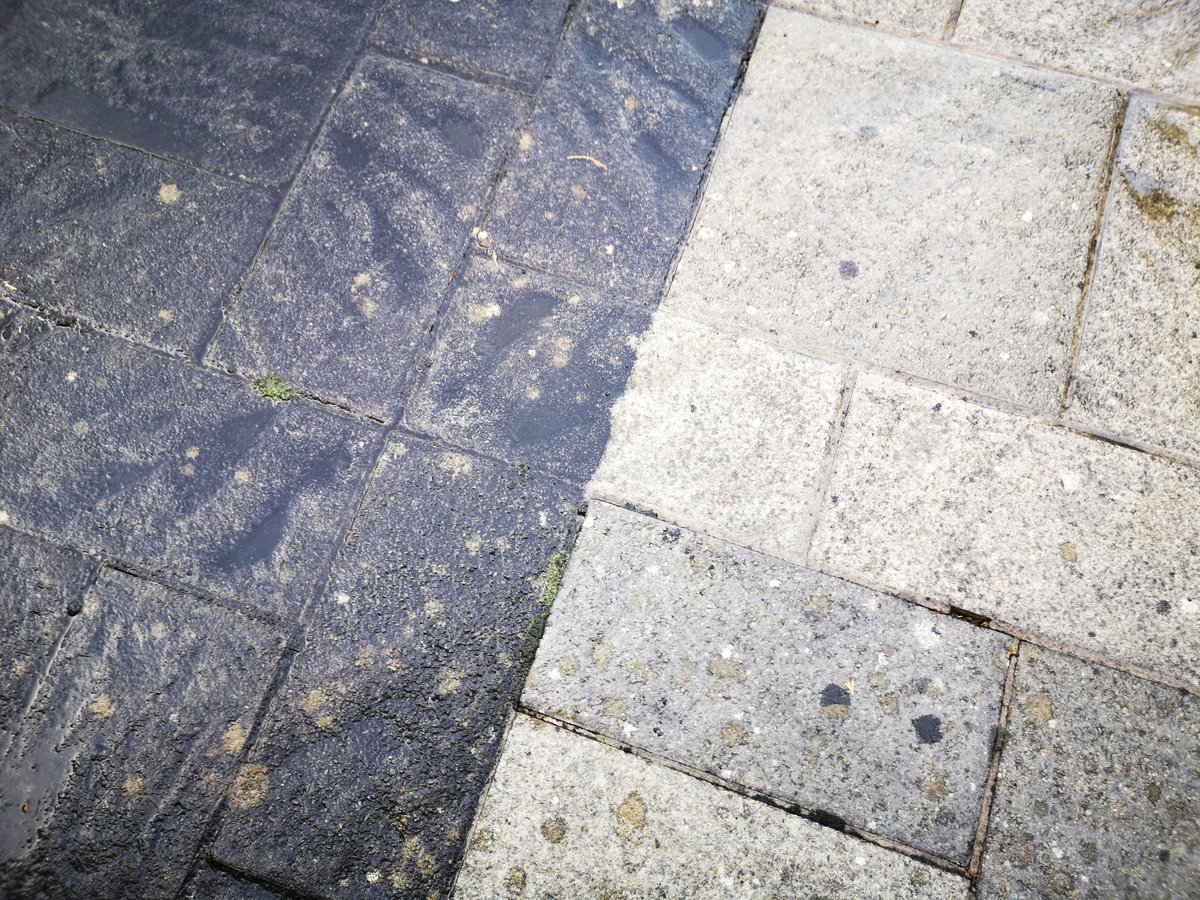 Patio before and after pressure washing comparison